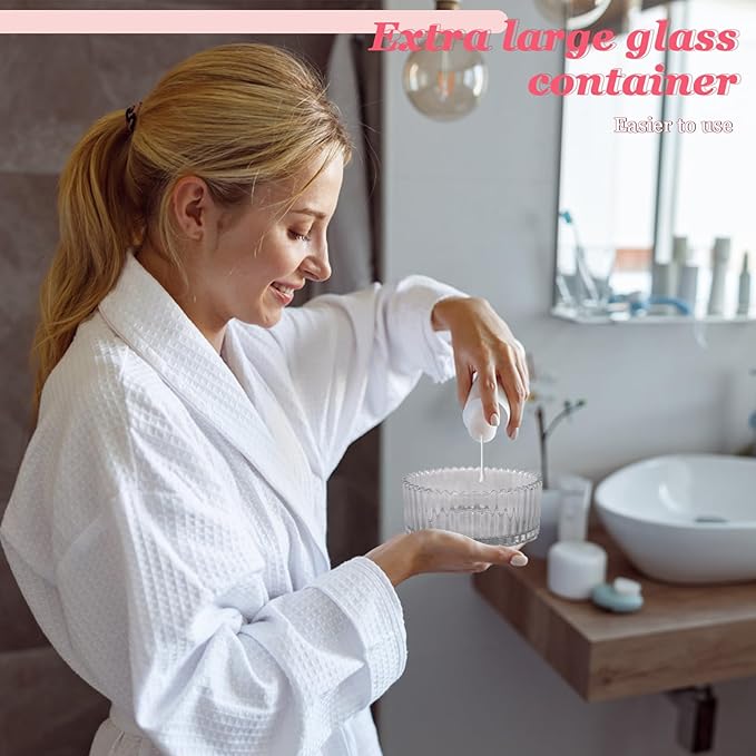 3Pcs Extra Large Body Powder Puff & Luxury 6" Glass Jar Dusting Powder Container with Puff for Women Bath Powder Puffs Perfect for Talcum or Loose Powder (White)