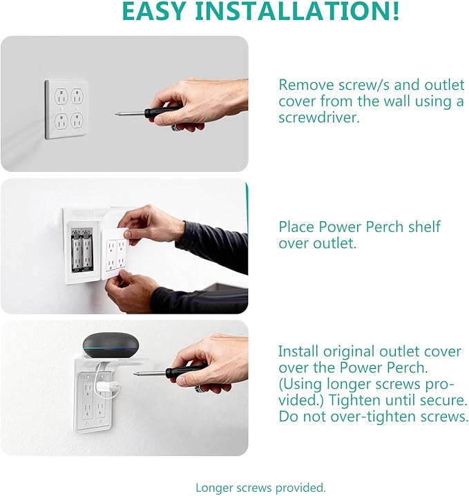WALI Double Outlet Shelf Wall Holder – Bathroom Shelf Duplex for Electric Toothbrush, HomePod Mini, Echo Dot & Phone Charging – White-2 Packs (DLS002)
