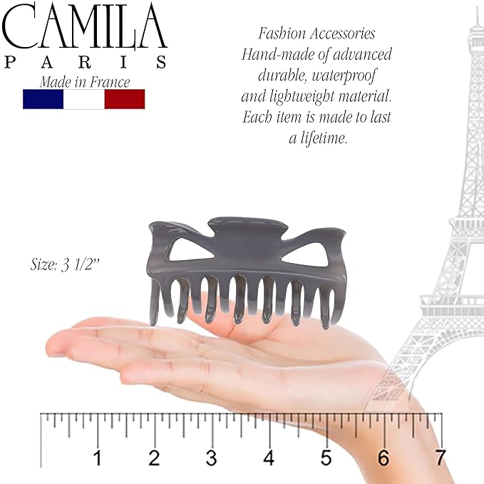 Camila Paris CP3508 French Hair Clip for Women, 3.5 inch Gray for Thick Volume Hair, Girls Hair Claw Clips Jaw, Durable Styling Hair Accessories for Women, Strong Hold No Slip Grip, Made in France