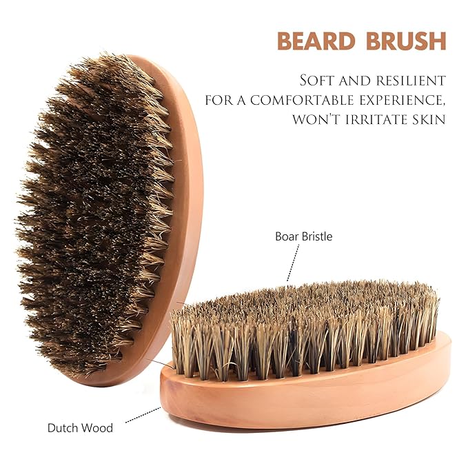 Boar Bristle Hair Beard Brush for Men - Small Soft Beard Brush, Pocket Travel Men's Wooden Mustache Brush