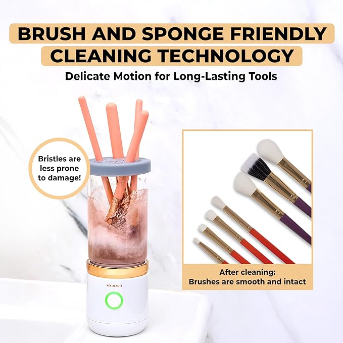 Ace Beauté Premium Electric Makeup Brush Cleaner Machine, Automatic Sponge and Make Up Brush Cleaner, Rechargeable and Efficient Deep Cleaning Tool for Beauty Enthusiasts and Professionals