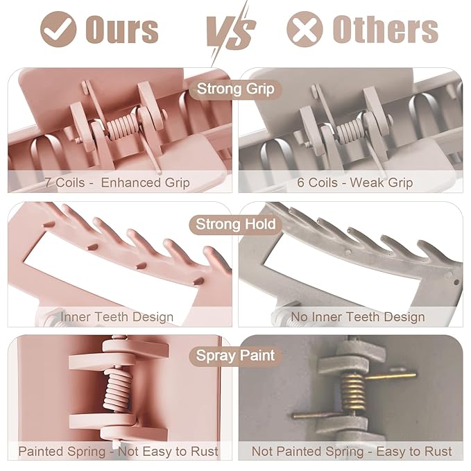 TOCESS Hair Claw Clips for Women - 8PK Large Neutral Matte Square Jumbo Hair Clips for Thick, Thin, Long, Short, Curly Hair Girls, Big Jaw Clip Set for Daily Use (Rosewater Pink&Deep Pink)