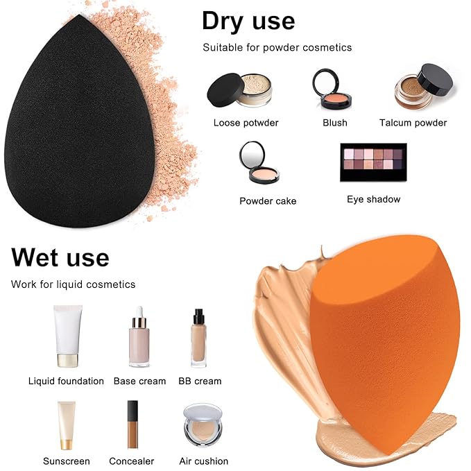 12 Pieces Professional Makeup Sponge Set,Latex Free Flawless Soft Setting Face Puffs,Makeup Blending Sponge Cosmetic Applicator for Powder,Liquid,Facial Makeup Tools