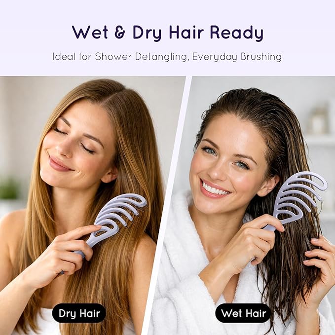 Detangling Brush, Vented Detangler Hair Brush for Fine, Straight, Long, Wet or Dry Hair with Smooth Bristles, Gentle on Scalp for Men, Women & Kids (Purple)