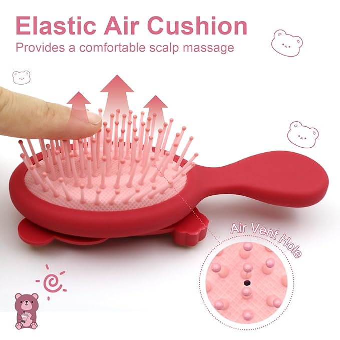 Mini Toddler Hair Brush Detangler Brush Kids Detangling Hairbrush Soft Massage Comb Small Travel Hair Brush for Thick Curly Thin Long Short（Red）