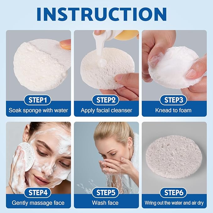 320-Count Compressed Facial Sponges, Natural Cellulose Face Sponge, Cosmetic Spa Sponges for Facial Cleansing, Pore Exfoliating, Makeup Removal,Skin Massage (White)