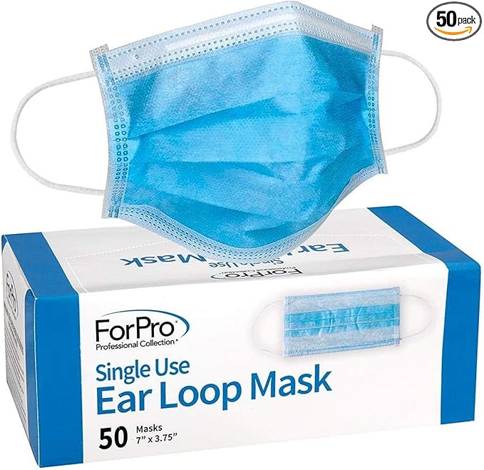 ForPro Professional Collection Single Use Ear Loop Mask, 3-Ply Disposable Non-Woven Face Mask, Latex-Free, Fiberglass-Free, Protects Against Pollen, Dust, 50-Count