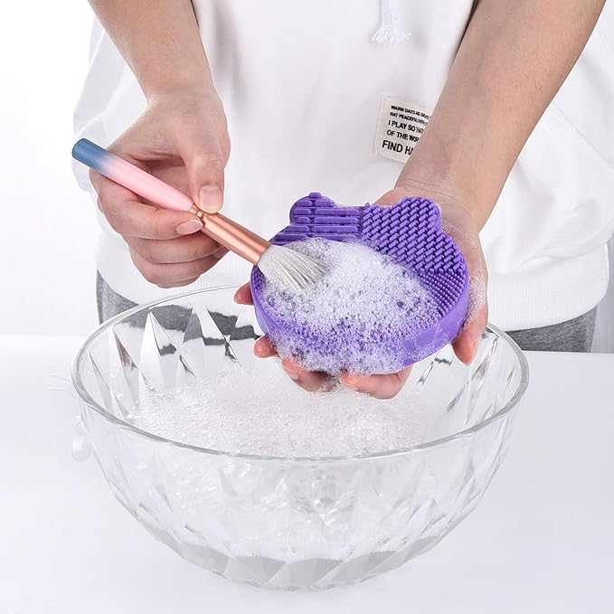 Silicon Makeup Brush Cleaner Mat with Brush Drying manual Make up cleaner cleanser machine Cosmetic Cleaning Pad+Makeup Dry Cleaned Quick Color Removal Sponge Scrubber Tool(Green)