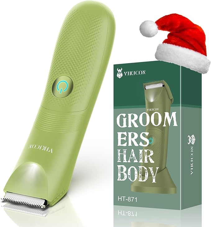 VIKICON Ball Trimmer for Men, Waterproof Groin & Pubic Hair Trimmer for Men w/Light & Ceramic Blade, Manscape Body Groomer Kit, Electric Razor Shavers - No Nicks, Gifts for Him