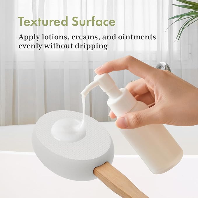 AmazerBath Lotion Applicator for Back, Feet, 2 Replacement Pads with 17" Curved Handle, Back Sunscreen Applicator for Kids, Elderly, Women, Apply Cream Medicine Moisturizer Tanner, White