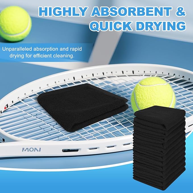 12 Pack 100% Cotton Wash Cloth, 12x12 Inch Highly Absorbent and Soft Feel Fingertip Towels, Machine Washable Washcloths for Bathroom, Gym, Hotel, Spa and Kitchen, Black