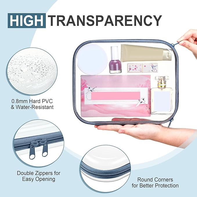 Hoolerry 4 Pcs Hard Clear Zipper Case Makeup Bags Plastic Zipper Pouch Transparent Storage Box Containers for Cosmetics, Snacks, Building Blocks, Puzzles(Clear,9.8 x 7.9 x 2 in,Morandi)