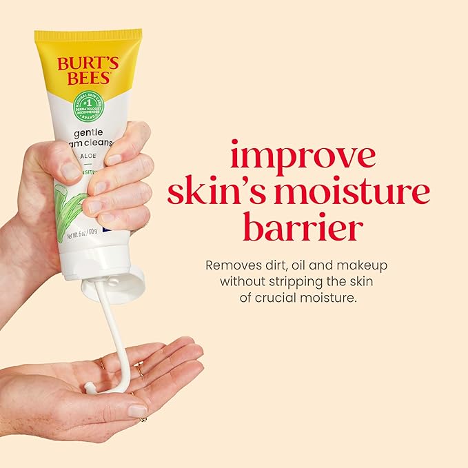 Burt's Bees Back To School Dorm Essentials, Gentle Cream Cleanser with Aloe for Sensitive Skin, 98.9% Natural Origin, 6 Ounces