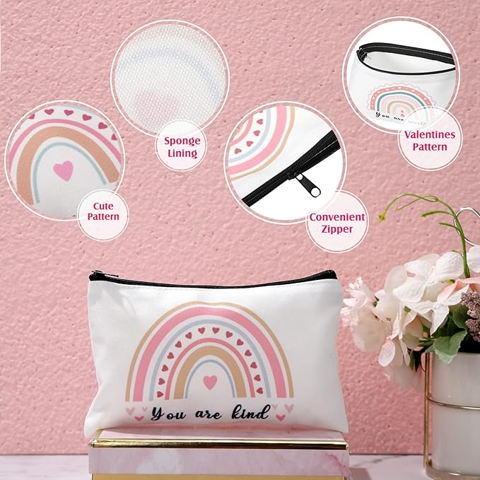 Yahenda 16 Pcs Canvas Makeup Bags Bulk for Women Inspirational Cosmetic Zipper Pencil Pouch Travel Toiletry Bag for Birthday Mother's Day Nurse Gifts(Rainbow)