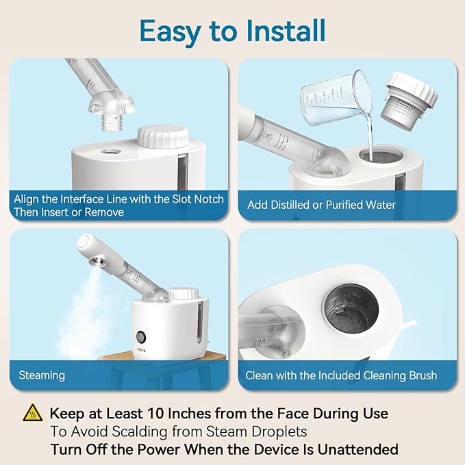 Facial Steamer Nano Ionic Face Steamer with 360° Rotating Arm, Esthetician Facial Steamer for Deep Cleaning, Portable Spa Facial Machine for Home Salon