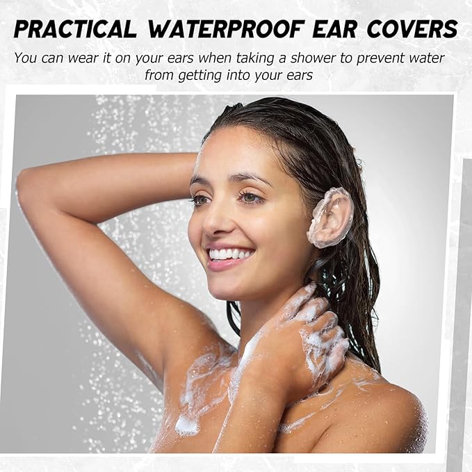 Outus 200 Pack Clear Disposable Ear Covers Plastic Waterproof Ear Protectors for Shower, Hair Dye, Bathing