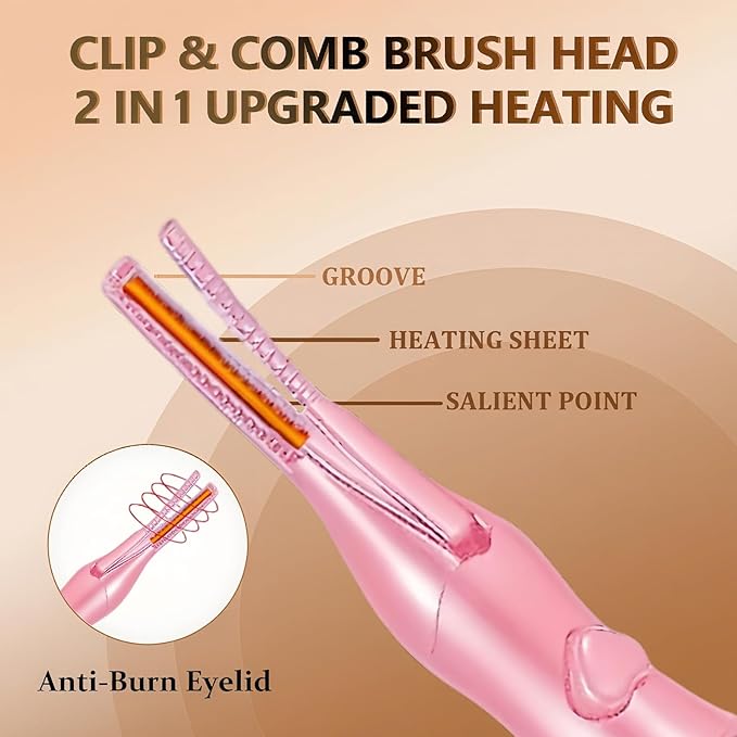 Heated Eyelash Curler - 2-in-1 Clip-Type Design, 3 Temperature Modes, USB Rechargeable Electric Eyelash Curler, Natural Curling 24H Long-Lasting Curl, Gift for Women & Girls, Light Pink DA