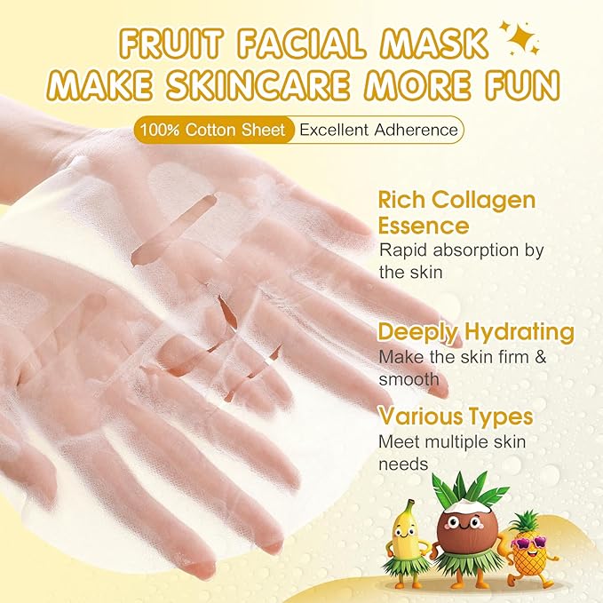 126 Pack Sheet Hydrating Face Masks Skincare for Women, Bulk Fruit Face Mask Skin Care for Kids, Facial Masks Set for All Skin Types, Easter Basket Stuffers, Spa Party Supplies for Girls Teens