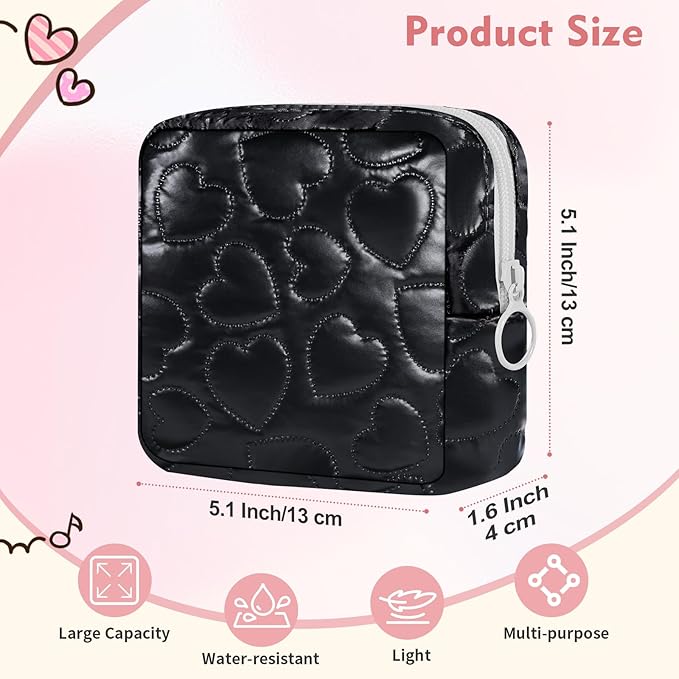 Sanitary Napkin Storage Bag Soft PU Leather Sanitary Pad Bags for Period Teen Period Pads Pouch for Panty Liners, Tampons, Menstrual Cup - Black