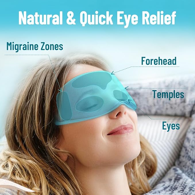 Cooling Eye Mask, Cold Eye Mask for Puffiness, Reusable Ice Eye Masks for Dark Circles, Puffy Eyes, Relieve Migraines and Headaches with Gel Eye Masks Therapy, Long-Lasting Comfort (Light Blue of 3D)
