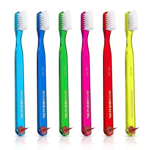 GUM Classic Soft Toothbrush, Compact Head, Includes Rubber Tip Dental Pick 1 Count (Pack of 6)