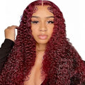 99j Burgundy Deep Wave Lace Front Wigs Human Hair Glueless Wigs Human Hair Pre Plucked Pre Cut 5X5 HD Lace Closure Wigs Human Hair Curly 180% Density Lace Front Wigs for Black Women 14 Inch