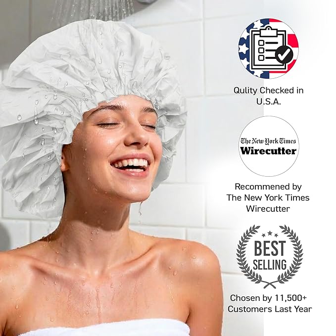 DONNA Super Jumbo Shower Cap – Comfortable Elastic Band, 100% Waterproof Hair Cap for Long Hair, Braids & Thick Styles, Reusable Big Shower Cap for Women, Keeps Hair Dry & Protected, Black