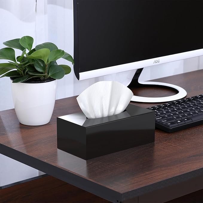 SILUT Acrylic Tissue Box Cover, Tissue Box Cover Rectangle, Modern Tissue Box Holder, Facial Tissue Cover for Bathroom, Kitchen Office - Shiny Black