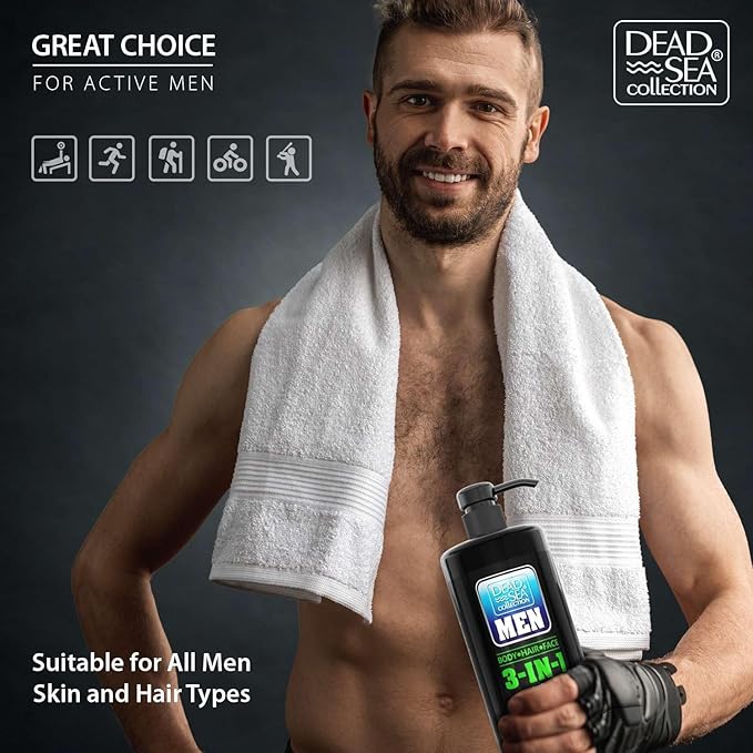 Dead Sea Collection Peppermint Men’s Body Wash – 3 in 1 Body Wash for Men for Hair, Face & Body – Moisturizing Shower Gel with Dead Sea Minerals – Pack of 2 (33.8 fl oz each)