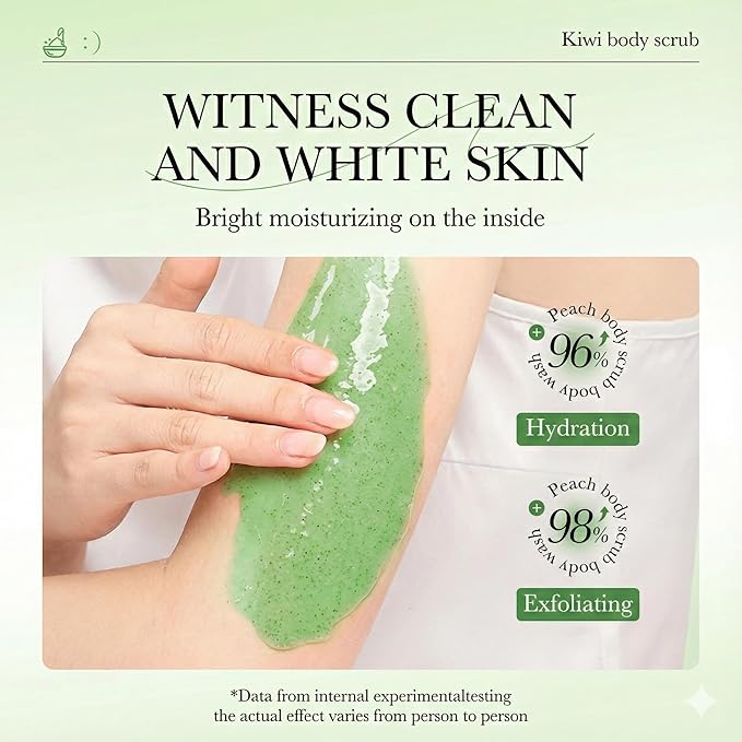 Kiwi Fruit Exfoliating Body Wash - [300ml] Vitamin C Brightening Shower Gel with Natural Seeds - Mild Body Scrub for Strawberry Legs & Rough Skin - Refreshing Scent