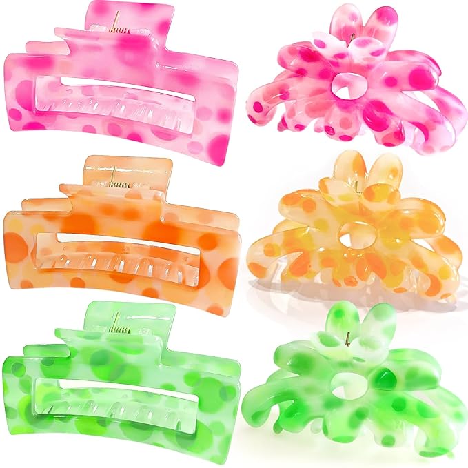 Hair Clips for Women,6PCS Big Flower Claw Clips for Thick Thin Hair,Strong Hold Cute Hair Accessories for Girls,Nonslip Beach Vacation Essentials Summer Accessories (polychromatic)