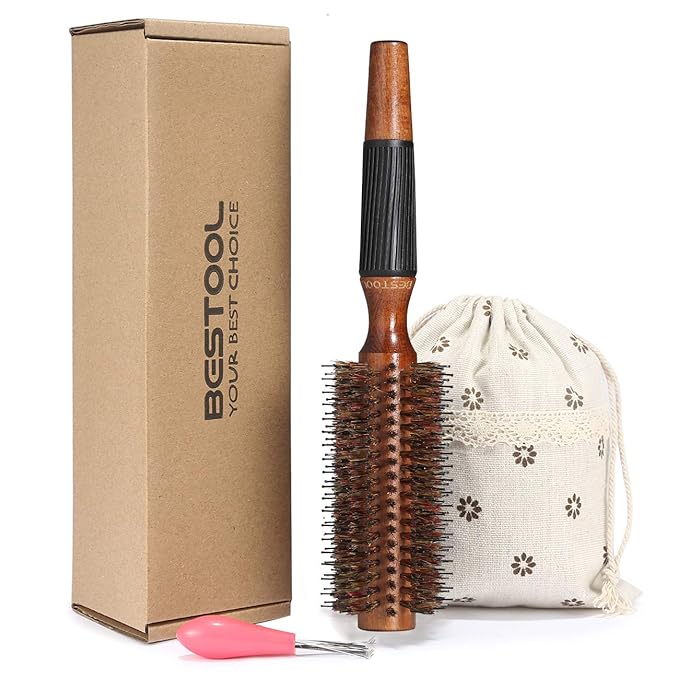 BESTOOL Round Hair Brush for Women or Men, Boar Bristle Small Round Hairbrush for Quick Blowout, Add Shine/Volume, Minimize Damage (2.2 Inch)