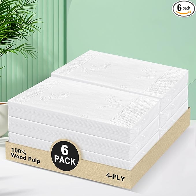 4-Ply Car Tissue Refills (720 Layers) - 6 Pack Travel Size Tissues, Soft & Strong Disposable Facial Tissues for Car, Office, Home - 180 Sheets