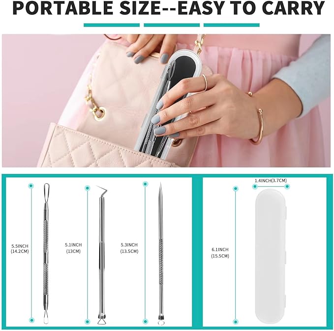 WSYUB Pimple Popper Tool, Stainless Steel Pimple Extractor, WSYUB Blackhead Tweezers, Comedones Extractor Acne Removal Kit for Blemish, Whitehead Popping
