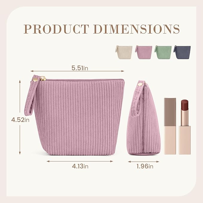 MAGEFY Mini Makeup Bag, Cute Small Makeup Bag for Purse Corduroy Cosmetic Bag for Women with Slip-in Pockets Travel Purse Essentials Lipstick Bag(Pink,Mini)