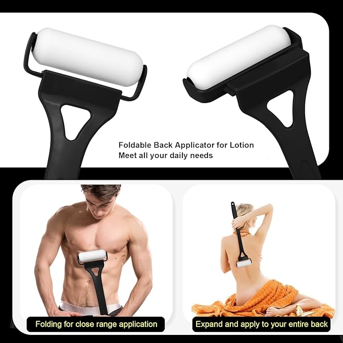 Back Lotion Applicator for Women, Foldable Long Handle Lotion Back Applicator, 3 Reusable Foam Rollers, Effortlessly Apply Moisturizer to Your Backs, Ideal Backs Lotion Applicator for Skin Cream