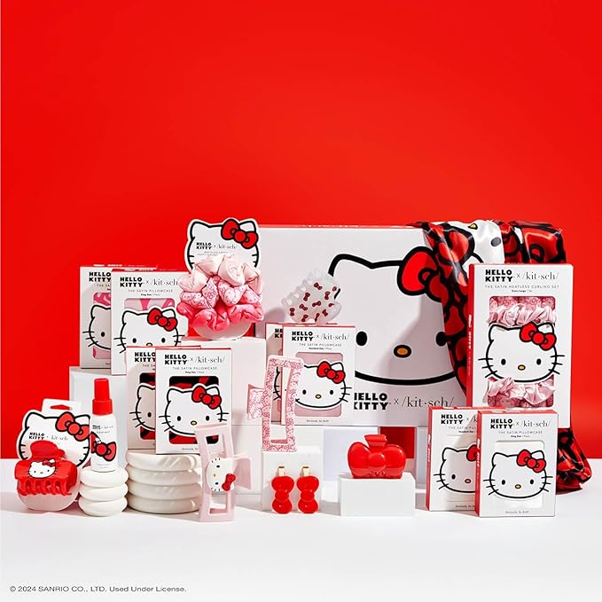 Kitsch x Hello Kitty Medium Hair Clips for Women – Strong Hold Claw Clips for Thick or Thin Hair – Recycled Plastic, Non-Slip, Durable | Ideal Gifts For Women - White with Red Bows