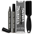 Striking Viking Beard Filler Pencil - Pack of 2, Medium Black, 4-Tip - Gap Contouring with Beard Shaper - Sweatproof Waterproof Touch-Ups with Barber Brush - Comb for Men & Mustache Brush Kit