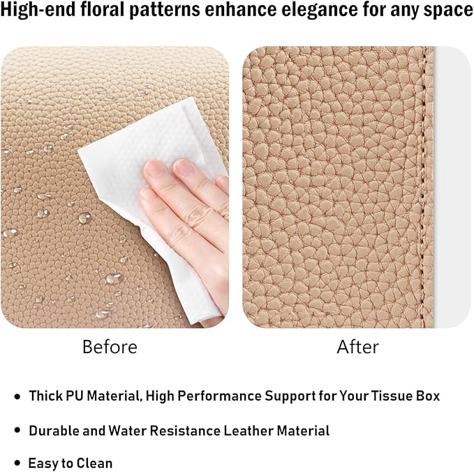 Tissue Box Cover PU Leather Tissue Holder Rectangle Facial Tissue Case Tissue Box Organizer Dispenser for Bathroom, Kitchen, Home, Office, Tabletop (SoftBeige, Short)