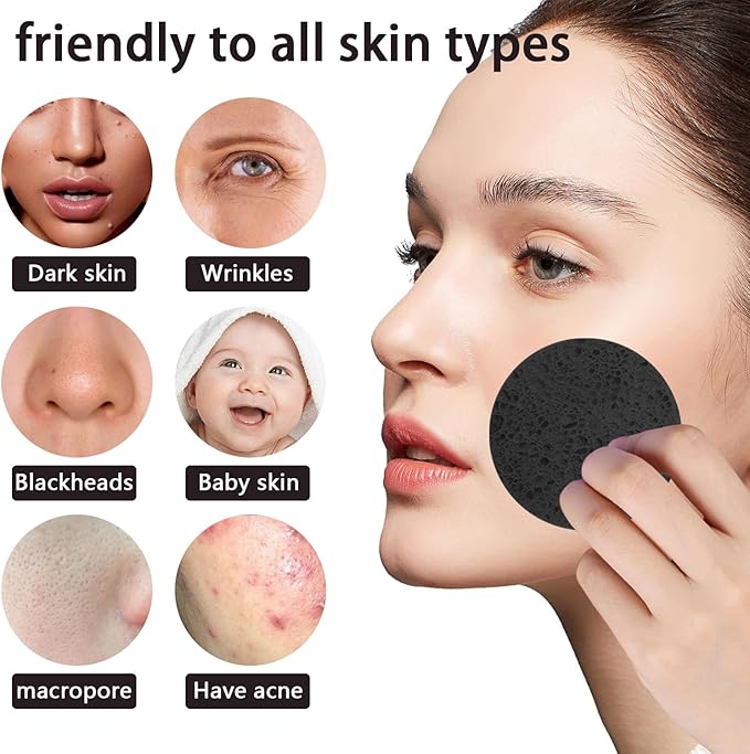 50-Count Large Compressed Facial Sponges for Estheticians,Daily Cleansing and Gentle Exfoliating- 100% Natural Cellulose Spa Sponge Perfect for Removing Dead Skin,Dirt and Makeup(Round 2.95",Black)