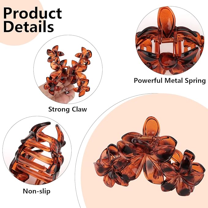 Flower Hair Clips for Women 4PCS Leopard Flower Claw Clips Non-slip Cute Claws for Thick Thin Hair Strong Hold Stylish Accessories for Women Girls