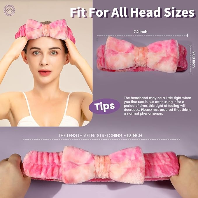 Teenitor Spa headband, Makeup Headband Set, Soft Fuzzy Bow Hair Bands for Washing Face, Facial Skincare Headbands for Teen Girls, Hair Bands for Women