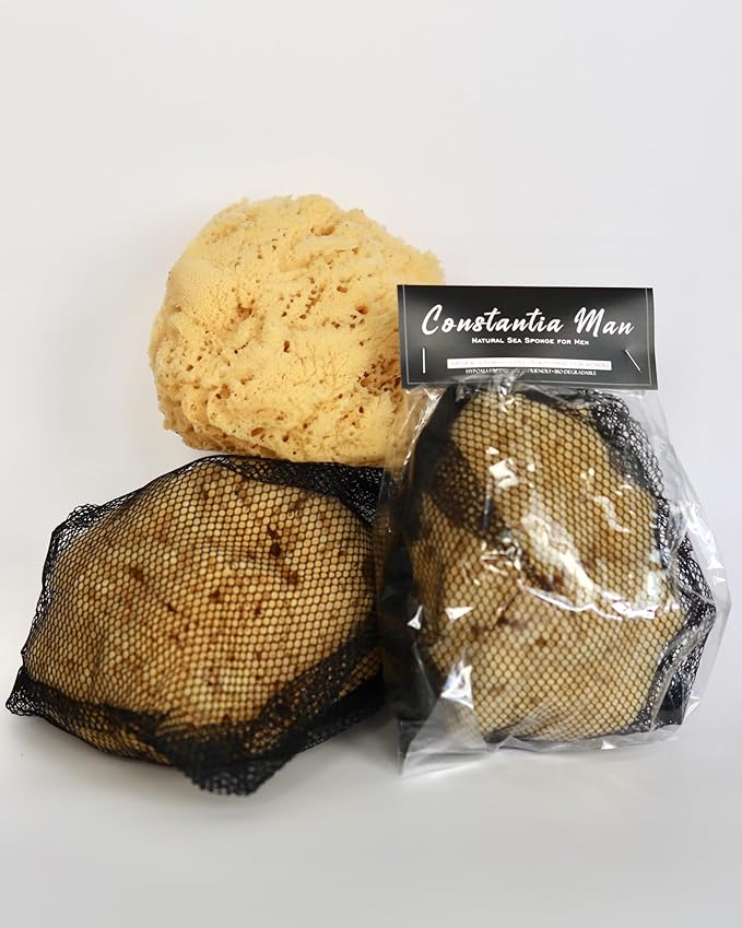 Real Sea Sponge for Men - Extra Large 6"-7", Totally Natural, Kind on Skin for an Invigorating Shower, Supplied in Breathable Mesh Bag. Great for The Gym, Grooming, Bath & Body Gift by Constantia Man