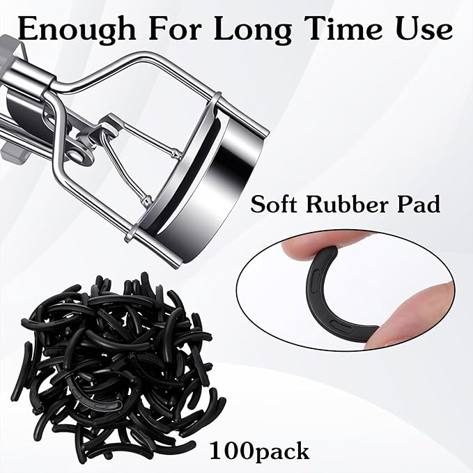 Sibba 100 Pcs Eyelash Curler Refills, Silicone Eyelash Curler Pads with Lash Tool, High Elasticity Replacement Pad, Safe Gentle Smooth, Black