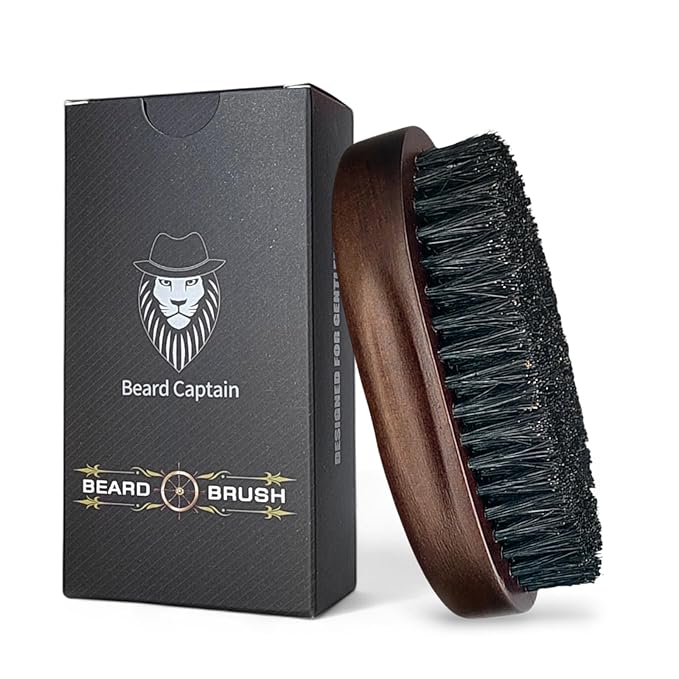 100% Boar Bristle Beard Brush for Man – Retro Wooden Handle, Promotes Beards Growth & Softens, Travel Size