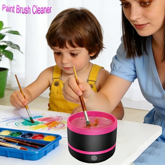 Electric Paint Brush Cleaner,Rinser Cup,Brush Rinser for Painting,Makeup Brush Cleaner Machine,Paint Brushes Cleaner Tool,USB Portable Automatic Spin Deep Cleaning for Acrylic Black&Rosy