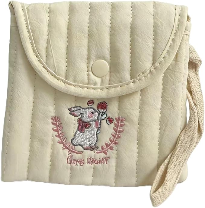 Period Bag Pouch for Girls and Women, Discreet Quilted Sanitary Pad and Tampon Bag for School Travel, Cute Embroidered Feminine Hygiene Organizer, Menstrual Product Holder