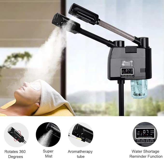 Professional Facial Steamer, 2 in 1 Facial Steamer, Esthetician Steamer with Hot&Cold Nozzle,Digital Face Steamer for Home Beauty Salon Spa