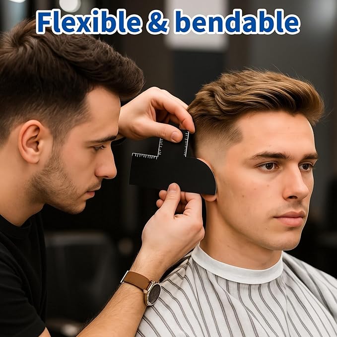 Men's Hairline Guide for Hair Cutting, Hair Trimming Tool with T-Ruler, Barber Styling Template for DIY Haircuts, Beard Lineup Tool Beard Shaping, and Neckline Enhancement Card for Barbers
