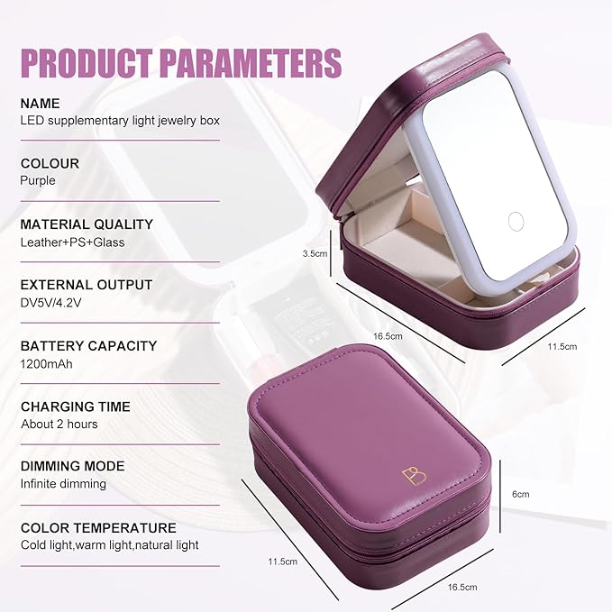 BS-MALL Travel Cosmetic Mirror Case LED Makeup Mirror Storage Case for Eyelash Station Brushes Cosmetic Tools On-the-go Makeup Needs (Rose Red)